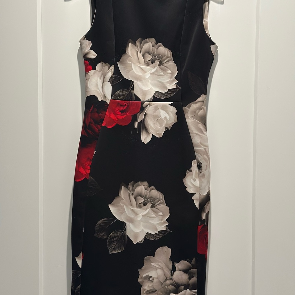Calvin Klein Black and Red Floral Midi Dress